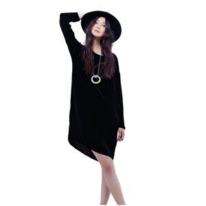 CP Shades x Free People velvet Bridget Dress black XS long sleeve